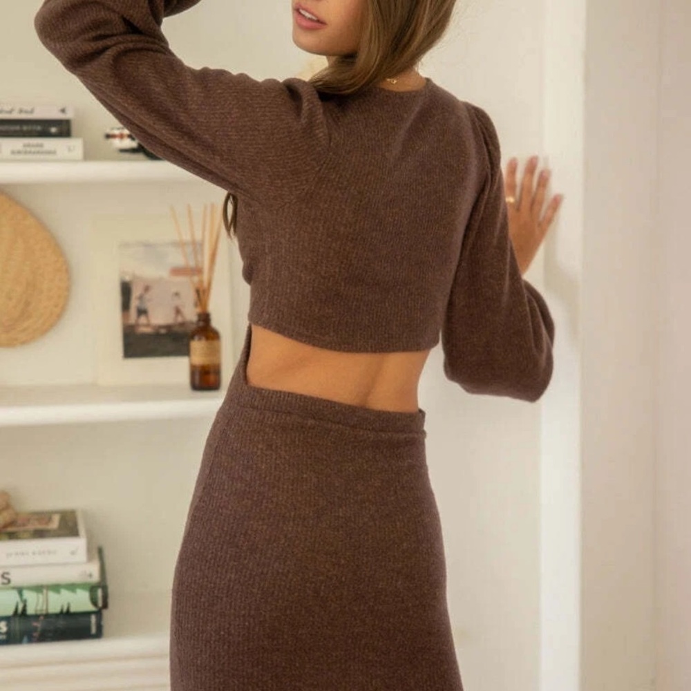 Endless Blu NWT Brown Cutout Ring Detail Long Sleeve Mini Dress SZ L - Picture 4 of 4